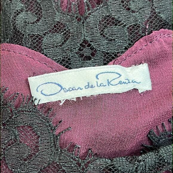 OSCAR de la RENTA✨🎄🥂Vintage Sheer black lace & pink almost off shoulder top SZ - Picture 11 of 16